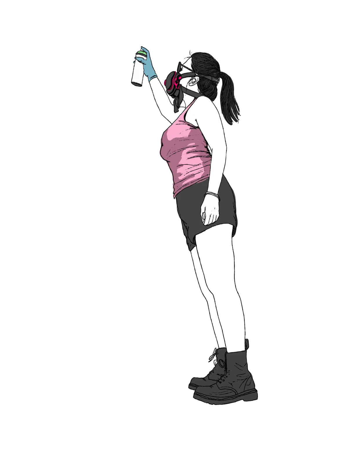 Illustrated self-portrait of Xee Reiter painting