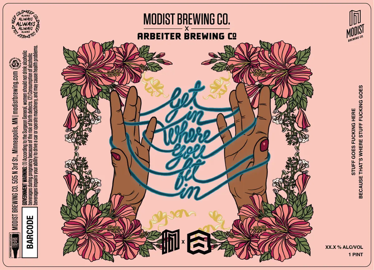 Illustration of two hands intertwined with floral vines, created for a Modist Brewing Co. and Arbeiter Brewing Co. collaboration.